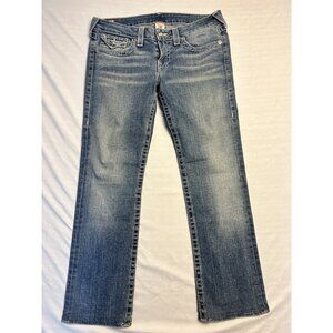 True Religion Disco Billy Big T Jeans Size 31x29 Blue Denim Low Rise Rhinestone
